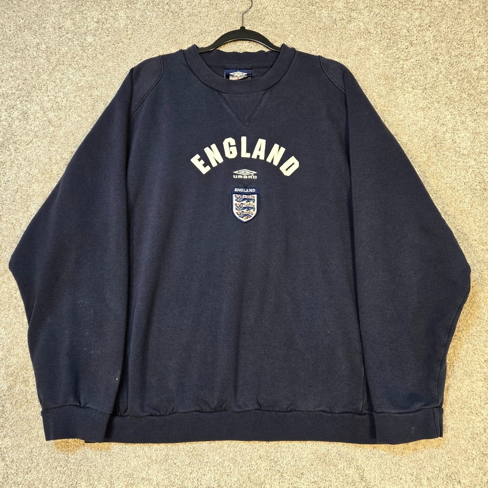 Vintage Umbro England Men's 2XL Blue Sweatshirt Y2K Soccer futbol National Team